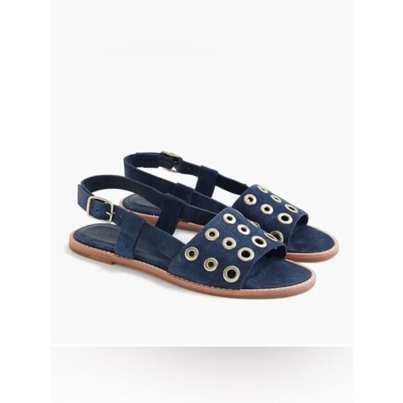 J. Crew Shoes - J. Crew Blue Suede Leather Gold Grommet Slingback Nautical Flat Sandals